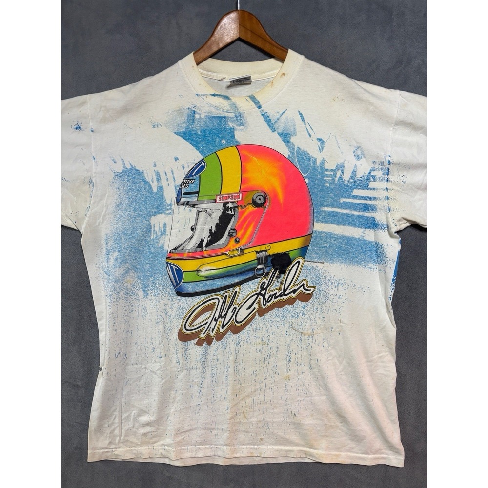 1994 All Over Print Jeff Gordon Helmet Nascar Shirt 2XL  AOP As Is Cond.  Neon